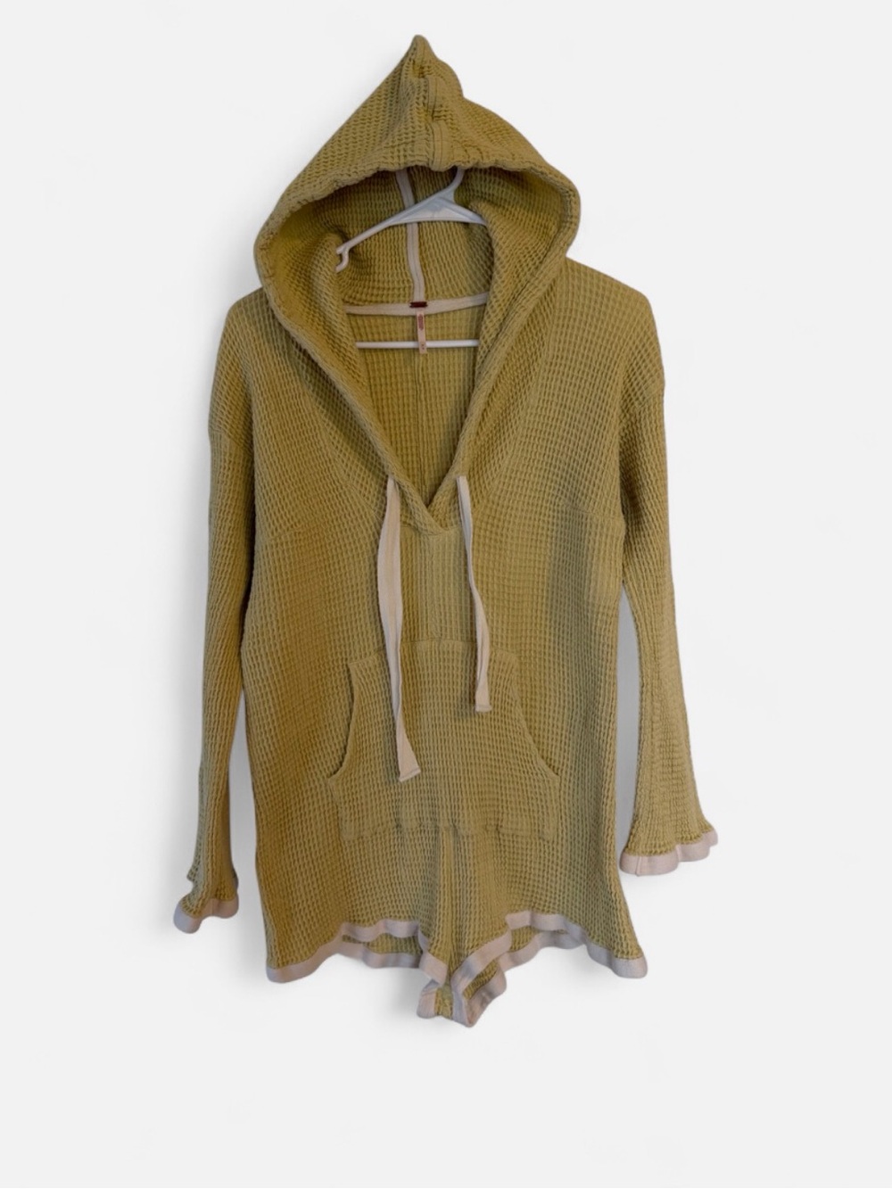 Free People Waffle Knit Hooded Romper Playsuit Shorts Size M